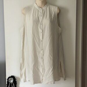 NWT EILEEN FISHER The System Bone Ecru Silk Crepe Button Up Sleeveless B…